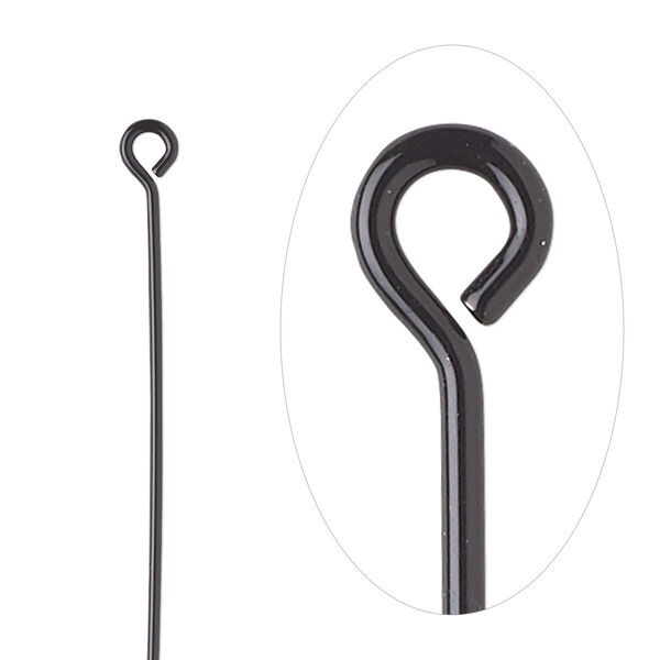 Eye pin, electro-coated brass, black, 1-1/2 inches, 21 gauge. Sold per pkg of 10. image number 0