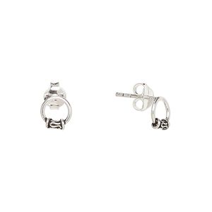Earstud, Create Compliments®, antiqued sterling silver, 7x6.5mm open round with swirl design. Sold per pair.