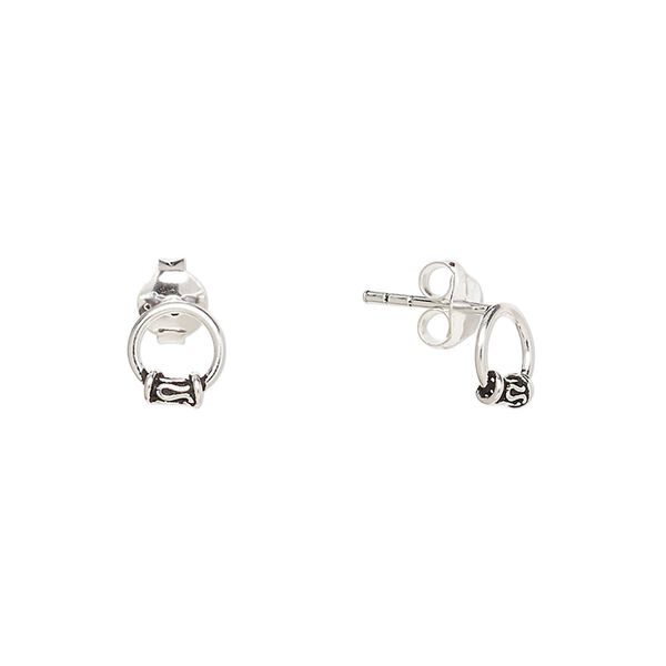 Earstud, Create Compliments®, antiqued sterling silver, 7x6.5mm open round with swirl design. Sold per pair. image number 0