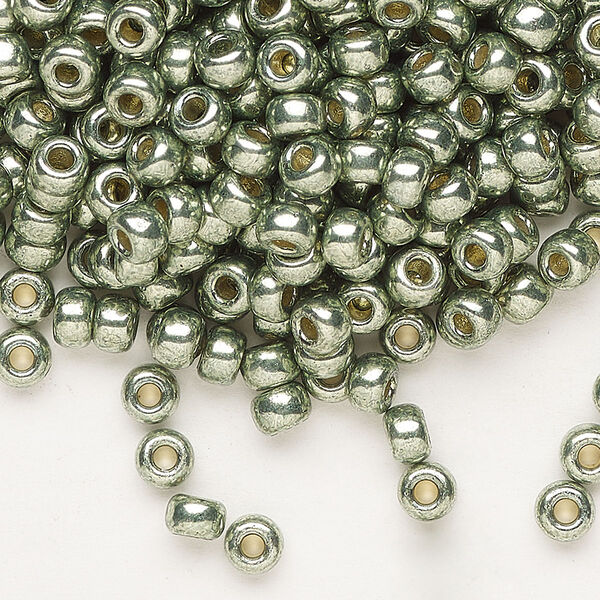 Seed bead, Miyuki, glass, pkg/250g, #6 rocaille, Duracoat® opaque galvanized sea green (RR-4215). image number 0