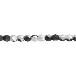 Bead, Czech fire-polished glass, opaque black half-coated matte Labrador, 4mm faceted round. Sold per 15-1/2" to 16" strand.