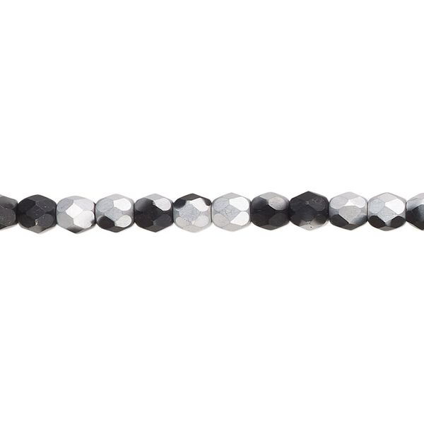 Bead, Czech fire-polished glass, opaque black half-coated matte Labrador, 4mm faceted round. Sold per 15-1/2" to 16" strand. image number 0