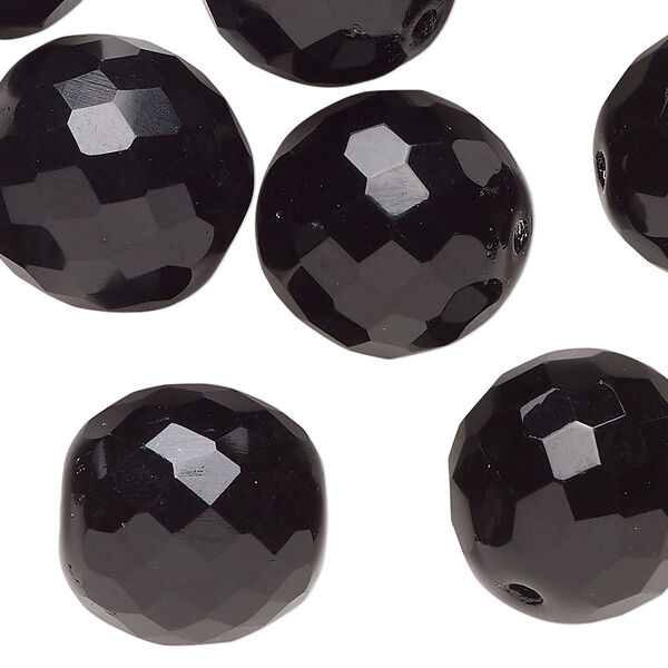 Bead, Czech fire-polished glass, opaque black, 18mm faceted round. Sold per pkg of 10. image number 0