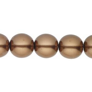 Bead, glass pearl, coated glass, bronze, 12mm round. Sold per 20 " strand, approximately 50 beads.