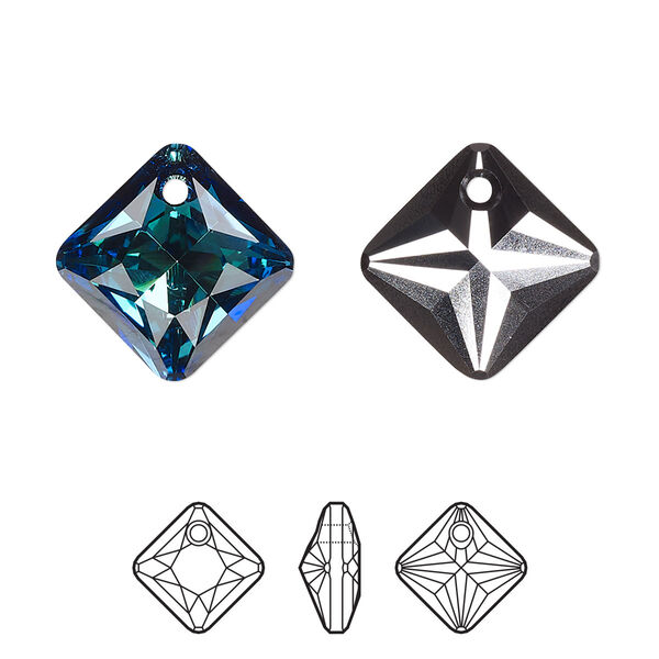 Drop 24pk crystal Bermuda blue P, Swarovski® 16mm pendant princess cut 6431 image number 0
