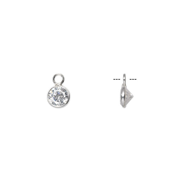 Drop, cubic zirconia and sterling silver, clear, 5.5mm faceted round. Sold per pkg of 2. image number 0