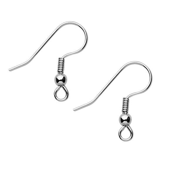 Ear wire, stainless steel, 21mm fishhook with 3mm ball and 4mm coil, 21 gauge. Sold per pkg of 50 pairs. image number 0