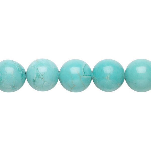 Bead, magnesite (dyed / stabilized), turquoise blue, 10mm round, B grade, Mohs hardness 3-1/2 to 4. Sold per 15-1/2 to 16-inch strand. image number 0