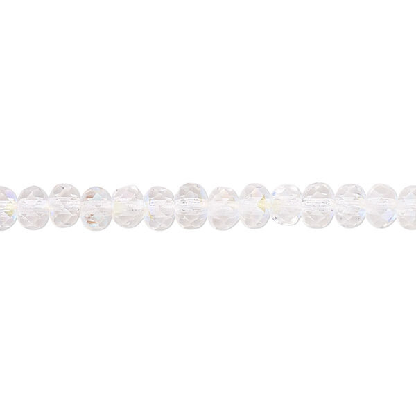 Bead, Czech fire-polished glass, clear AB, 5x4mm faceted rondelle. Sold per 15-1/2" to 16" strand. image number 0