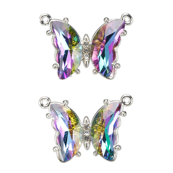 Connector, silver-finished brass, clear vitrail medium, 19x15mm butterfly with closed loop. Sold per pkg of 2. image number 0