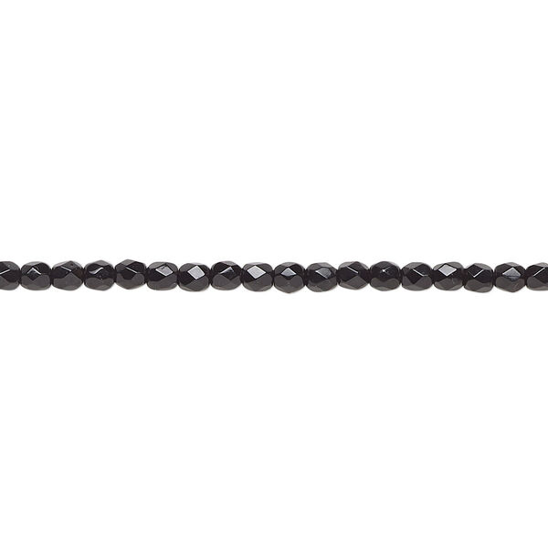 Bead, Czech fire-polished glass, opaque jet, 2.4-2.6mm faceted round. Sold per 8-inch strand, approximately 80 beads. image number 0