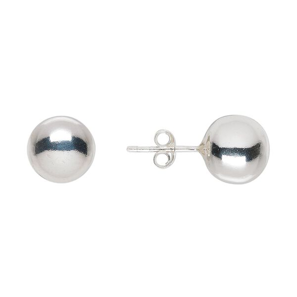 Earstud, sterling silver, 10mm ball with post. Sold per pair. image number 0