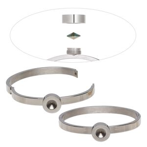 Bracelet, Almost Instant Jewelry®, hinged bangle, stainless steel, 6mm wide with SS39 rivoli bezel setting, 6-1/2 inches. Sold individually.