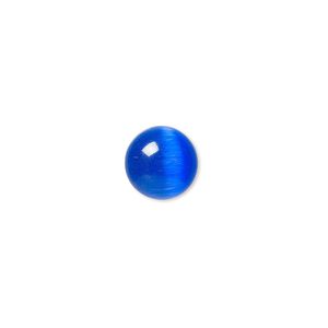 Cabochon, cat's eye glass (fiber optic glass), blue, 10mm calibrated round, quality grade. Sold per pkg of 10.