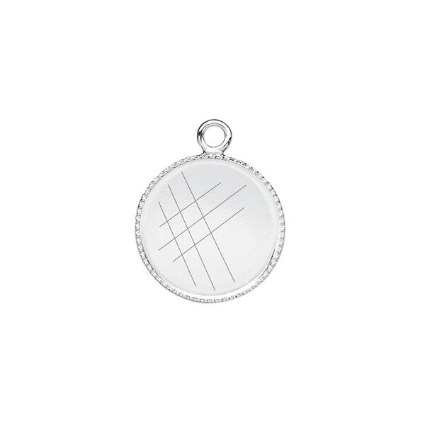 Drop, silver-plated brass, 15mm round with beaded edge and 14mm round bezel cup setting. Sold per pkg of 6. image number 0