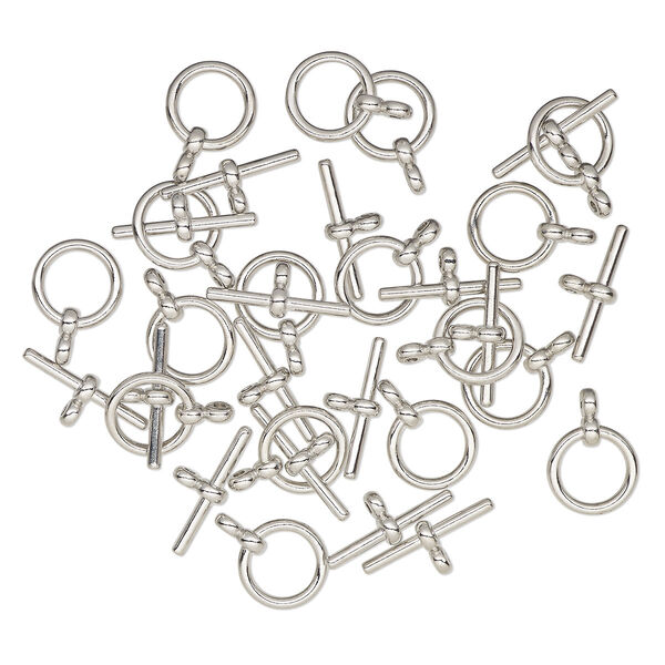 Clasp, toggle, silver-finished brass, 12mm round. Sold per pkg of 16. image number 0