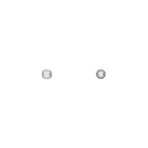Bead, sterling silver, 3mm seamless corrugated round. Sold per pkg of 10.