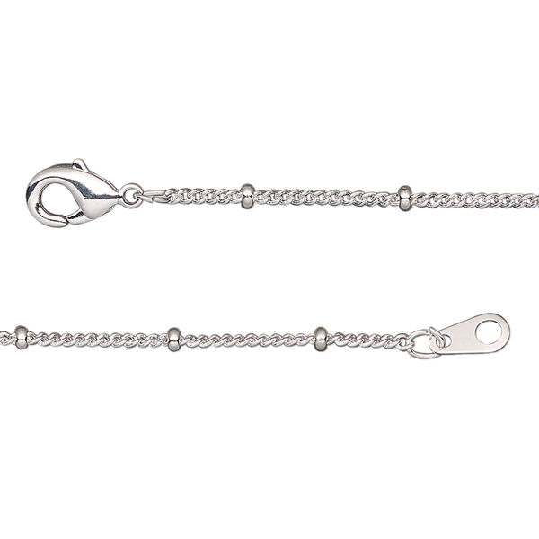 Chain, silver-plated brass, 1.3mm curb and 2x1mm rondelle, 18 inches with lobster claw clasp. Sold individually. image number 0