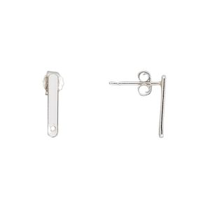 Earstud 1pkg2 sterling silver, 13x2mm bar / earnuts, 1 pair
