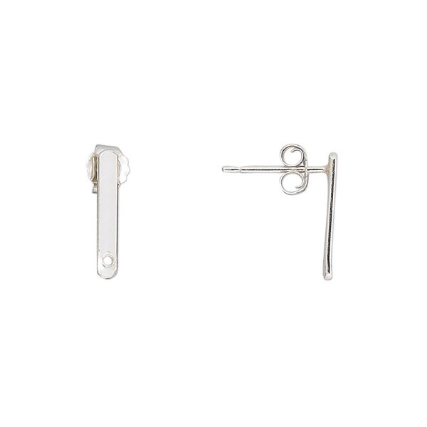 Earstud 1pkg2 sterling silver, 13x2mm bar / earnuts, 1 pair image number 0