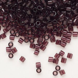 Seed bead, Delica®, glass, pkg/250g, #8 round, transparent dark smoky amethyst (DBL-1104).
