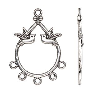 Drop, antique silver-finished "pewter" (zinc-based alloy), 29x23mm single-sided open teardrop with birds and 5 closed loops. Sold per pkg of 10.