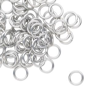 Jump ring, anodized tempered aluminum, silver, 8mm round, 5.6mm inside diameter, 17 gauge. Sold per pkg of 100.