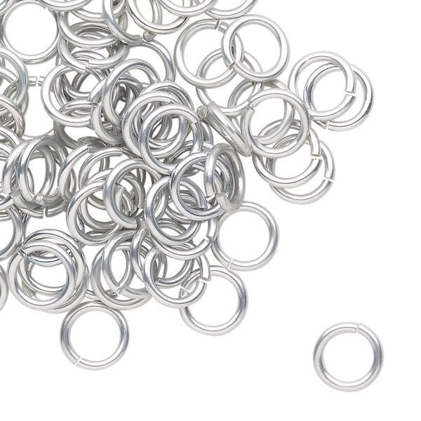 Jump ring, anodized tempered aluminum, silver, 8mm round, 5.6mm inside diameter, 17 gauge. Sold per pkg of 100. image number 0