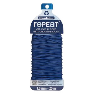 Cord, Beadalon® RePEaT™, recycled polyethylene, navy blue, 1mm, 100-pound test. Sold per 20-meter card.