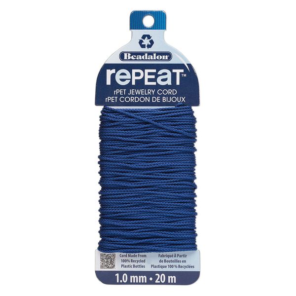 Cord, Beadalon® RePEaT™, recycled polyethylene, navy blue, 1mm, 100-pound test. Sold per 20-meter card. image number 0