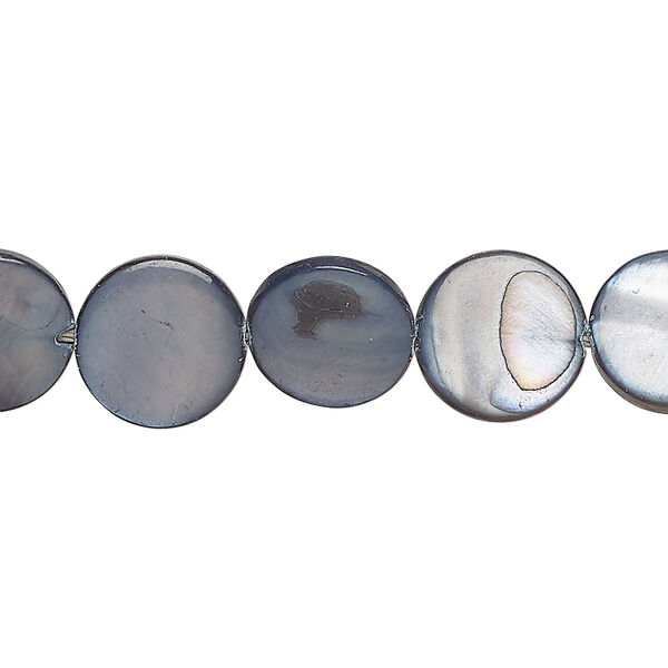 Mother-of-pearl shell 1pkg1, puffed flat round bead 15 inch steel blue 11-12mm image number 0
