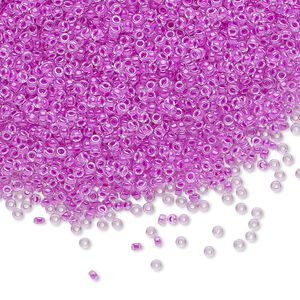 Seed bead, Miyuki, glass, pkg/35g, #15 rocaille, translucent luminous inside dyed color purple, (RR-4303).