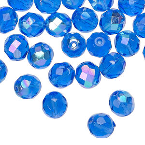 Bead 1pkg600, Czech fire-polished glass, light cobalt AB, 8mm faceted round. 1/2 mass.