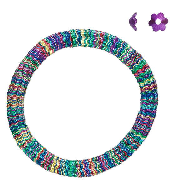 Bead cap, painted steel, jewel tones, 7x3mm flower, fits 8-10mm bead. Sold per 6-1/2 inch strand, approximately 300 bead caps. image number 0