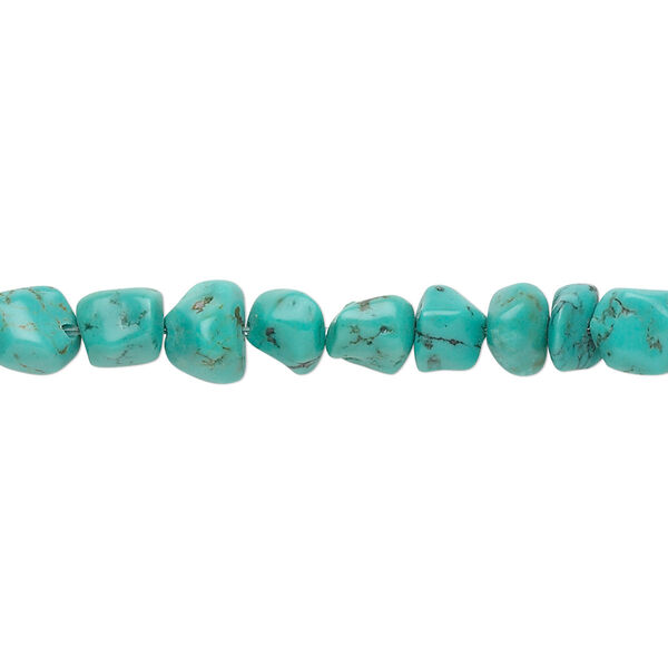 Bead, turquoise (dyed / stabilized), blue-green, mini to small pebble, Mohs hardness 5 to 6. Sold per 15-1/2 to 16-inch strand. image number 0