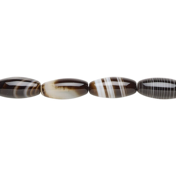 Bead, striped agate (natural), light, 12x5mm oval, B grade, Mohs hardness 6-1/2 to 7. Sold per 15-1/2" to 16" strand. image number 0