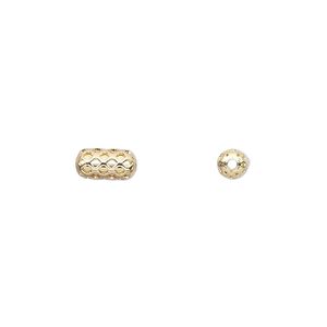 Bead, gold-plated brass, 8x4mm weave capsule. Sold per pkg of 100.