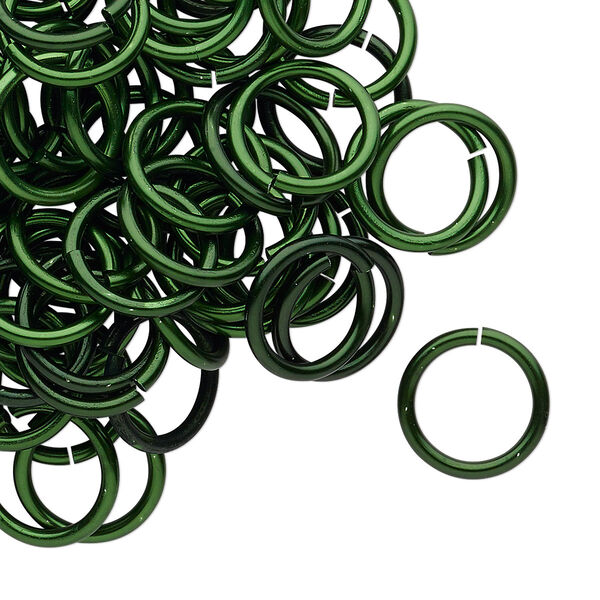 Jump ring, anodized tempered aluminum, dark green, 12mm round, 9.2mm inside diameter, 15 gauge. Sold per pkg of 100. image number 0