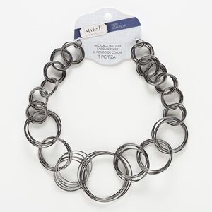 Necklace component, gunmetal-finished steel, 22-37mm graduated open round, 19 inches. Sold individually.