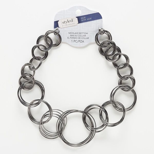 Necklace component, gunmetal-finished steel, 22-37mm graduated open round, 19 inches. Sold individually. image number 0