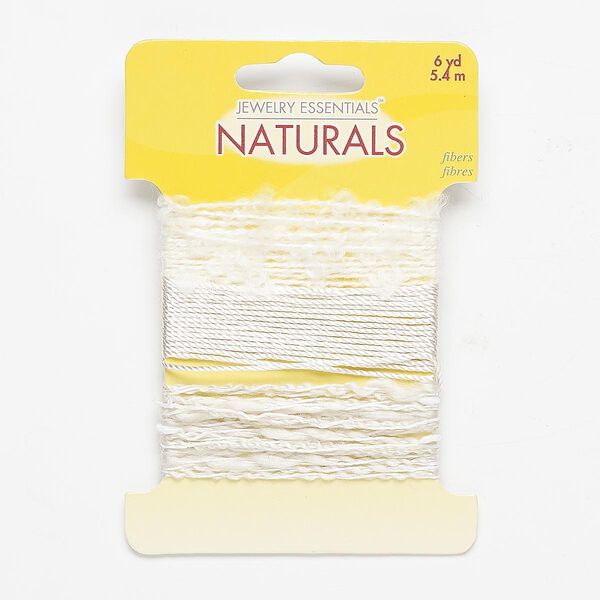 Cord, fabric, white, 0.5mm twisted / 0.75mm twisted / 3mm frayed. Sold per pkg of (3) 2-yard sections. image number 0