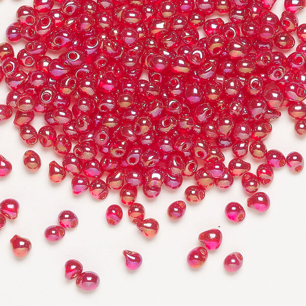 Seed bead, Miyuki, glass, pkg/250g, 3.3x2.8mm mini fringe, translucent rainbow red, (DP-254). image number 0