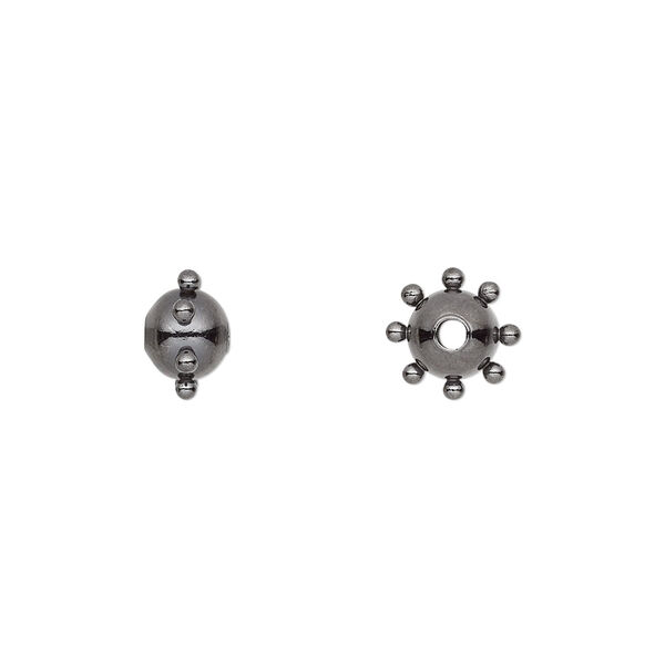 Bead, gunmetal-plated steel, 8x6mm studded round. Sold per pkg of 10. image number 0