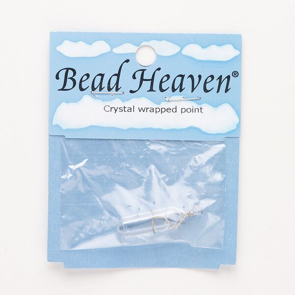 Drop, quartz crystal (natural) / silver-plated brass / steel, 22x8mm-29x14mm wire-wrapped point. Sold individually. image number 0