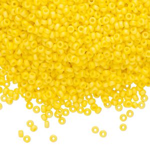 Seed bead, Miyuki, glass, pkg/250g, #11 rocaille, opaque matte rainbow canary, (RR-404D/FR).