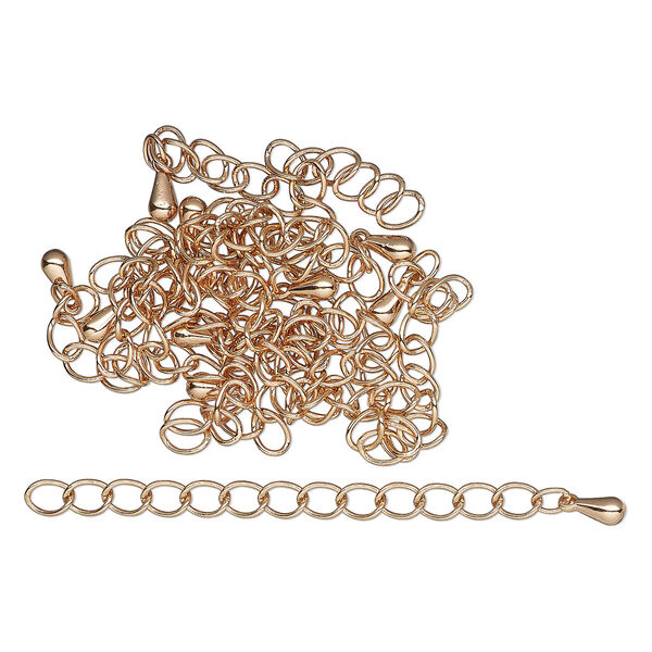 Extender chain, rose gold-finished brass, 3.5mm curb curb, 2 inches with teardrop accent. Sold per pkg of 10. image number 0