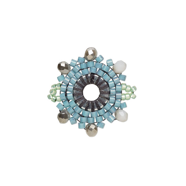 Link, Creative Touch, glass, green / grey / blue-grey, 22mm double-sided snowflake. Sold individually. image number 0