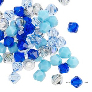 Bead mix 60pk 16 facets blue, Celestial Crystal® 6mm bicone