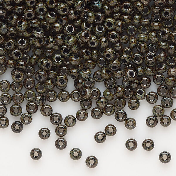 Seed bead, Preciosa Ornela, glass, opaque grey travertine, #8 rocaille. Sold per 500-gram pkg. image number 0