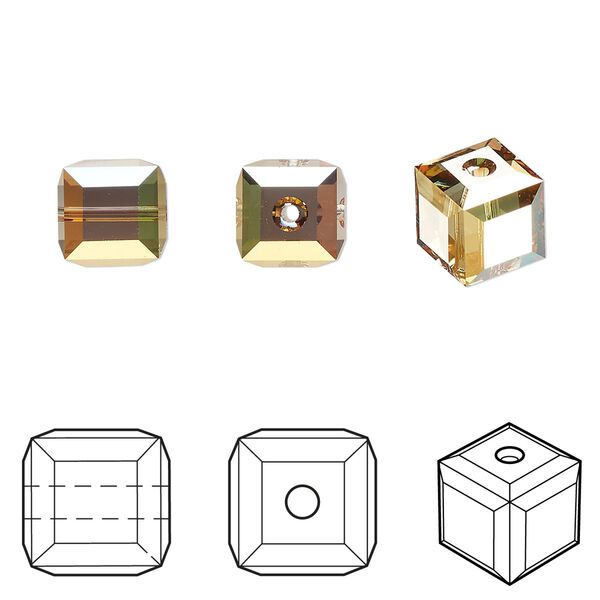 Bead 6pk crystal metallic sunshine, Crystal Passions® 8mm cube 5601 image number 0